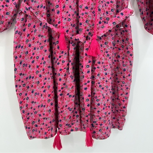 Topshop Ditsy Floral Print Embroidered Kaftan Tassel Tunic Dress in Pink US 6 - Picture 10 of 14